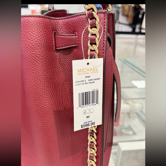Michael Kors Mina Large Signature Logo Chain Shoulder Bag Dark Cherry NWT NIP - Picture 6 of 8